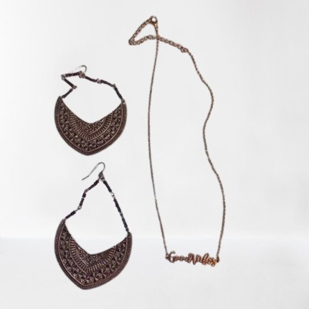 Boho earrings and good vibes necklace